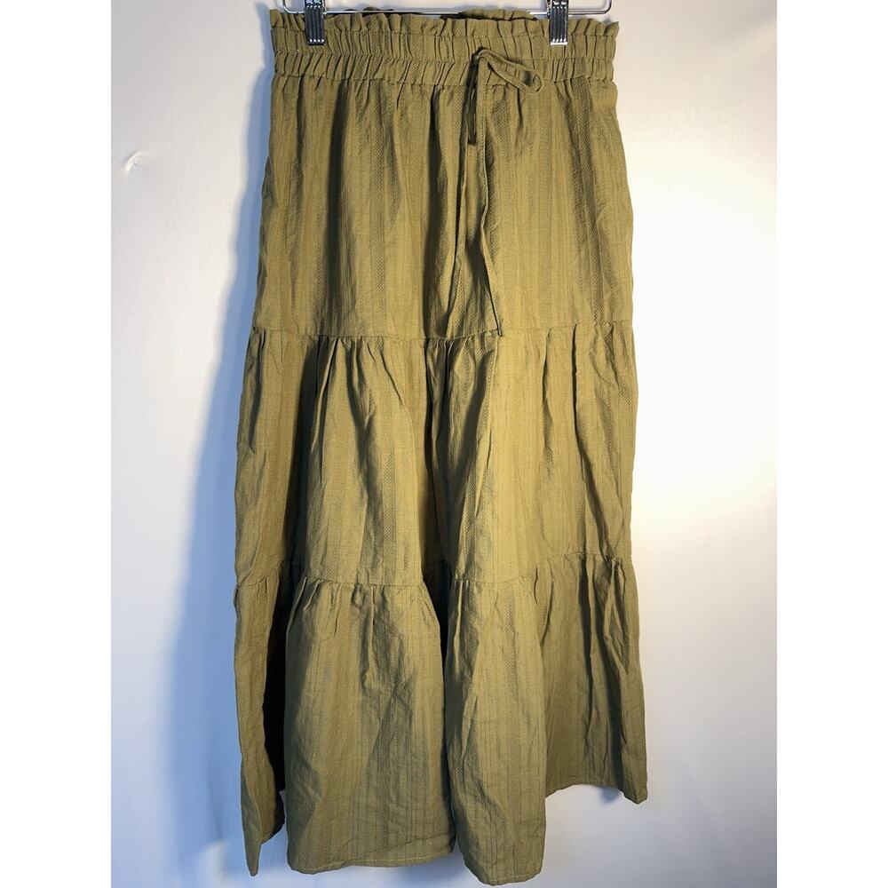 Cider Boho Tiered Maxi Skirt Olive Green Elastic Waist NWT Flowy S